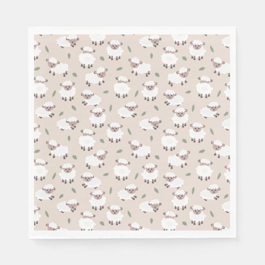 Serviette En Papier Sheep & Lamb Cute Hand Drawn Farm Animals (Devant)