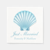 Serviette En Papier Shell Beach Blue Nautique Juste Marié Mariage (Devant)