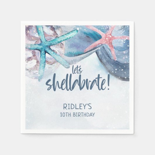 Serviette En Papier Shellabrate Starfish Shells Beach Anniversaire (Devant)