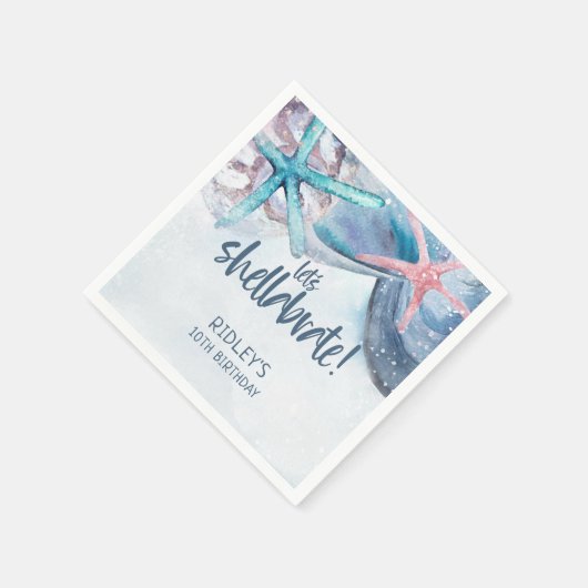 Serviette En Papier Shellabrate Starfish Shells Beach Anniversaire (Coin)