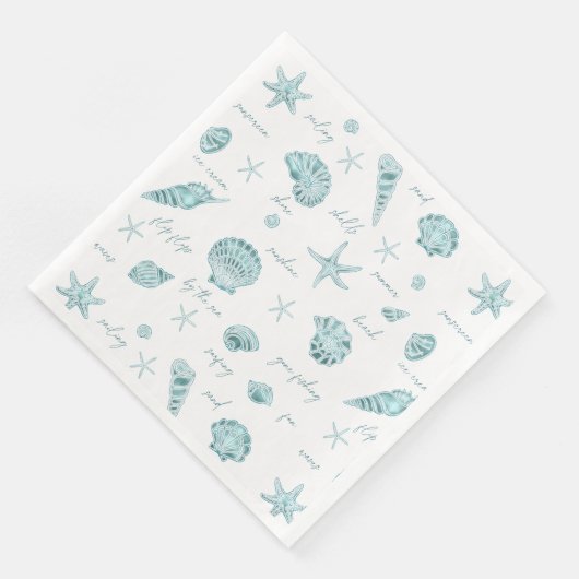 Serviette En Papier Shells Starfish Sun Fun Texte Turquoise ID918 (Coin)