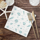 Serviette En Papier Shells Starfish Sun Fun Texte Turquoise ID918