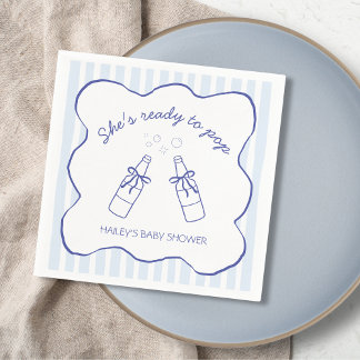 Serviette En Papier She's Ready To Pop Blue Soda Bottle Baby Shower