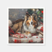 Serviette En Papier Shetland Sheepdog Festif de Noël (Devant)