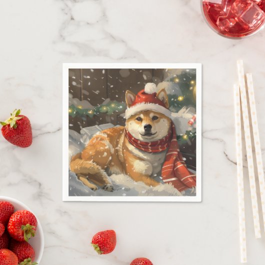 Serviette En Papier Shiba Inu Chien Festive de Noël (En situation)