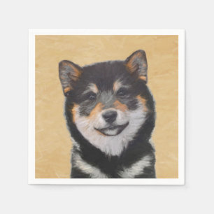 Serviette En Papier Shiba Inu (Noir et Tan) Peinture - L'art du chien