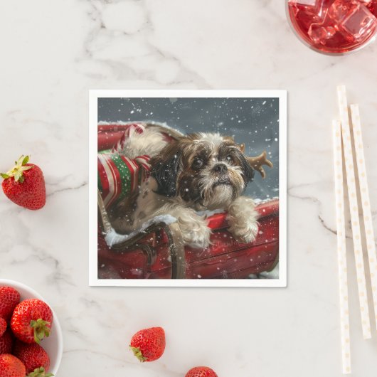Serviette En Papier Shih Tzu Chien Festif de Noël (En situation)