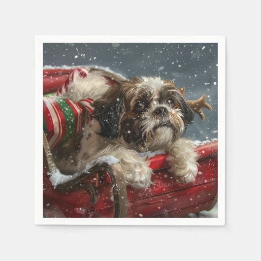 Serviette En Papier Shih Tzu Chien Festif de Noël (Devant)