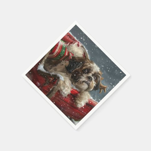 Serviette En Papier Shih Tzu Chien Festif de Noël (Coin)