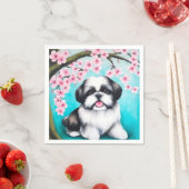 Serviette En Papier Shih Tzu en fleurs de cerisiers orientaux (En situation)