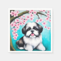 Shih Tzu en fleurs de cerisiers orientaux