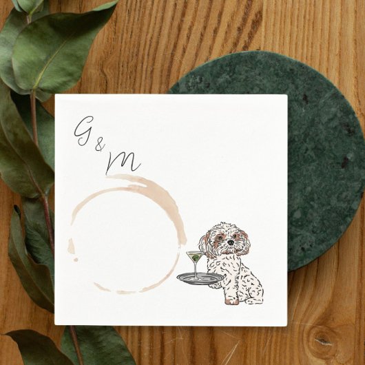 Serviette En Papier Shih Tzu tenant un cocktail de martini