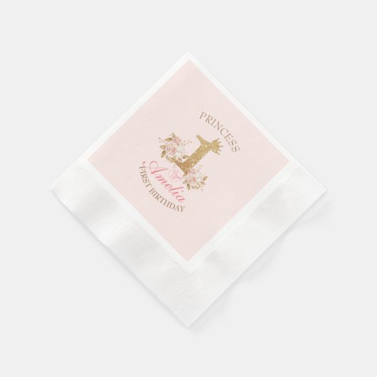 Serviette En Papier Shine Pink Gold Crown Princesse 1er anniversaire (Coin)