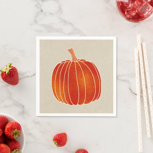 Serviette En Papier Shiny Orange Automne Citrouille Rustic Kraft Party (En situation)