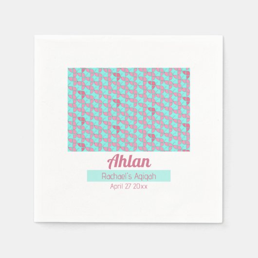 Serviette En Papier SHRIMPLEMENT Turquoise Motif rose, Baby shower Aqi (Devant)