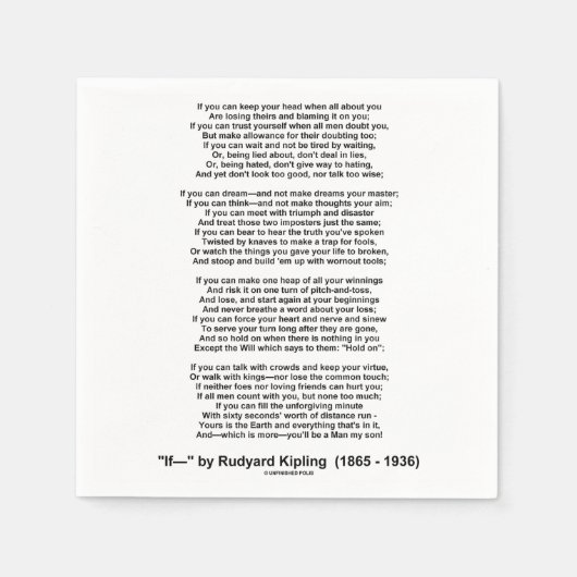 Serviette En Papier Si Poème De Rudyard Kipling (Poème Inspirationnel) (Devant)