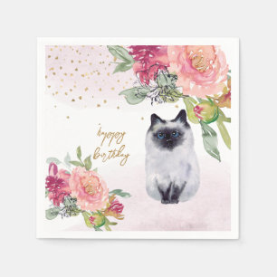 Serviette En Papier Siamese Cat Illustration joyeuse fête de fille d'a