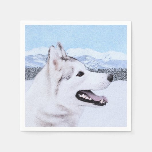Serviette En Papier Sibérie Husky (argent et blanc) Peinture Chien Art (Devant)