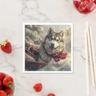Serviette En Papier Sibérie Husky Chien Festif de Noël