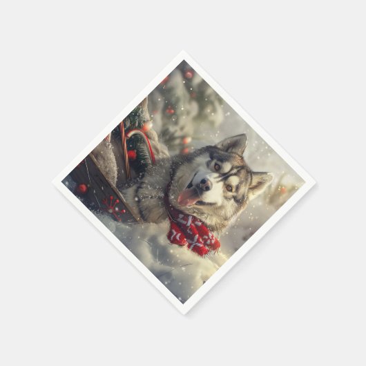 Serviette En Papier Sibérie Husky Chien Festif de Noël (Coin)