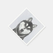 Serviette En Papier Sibérie Husky (noir et blanc) Peinture Chien Art (Coin)