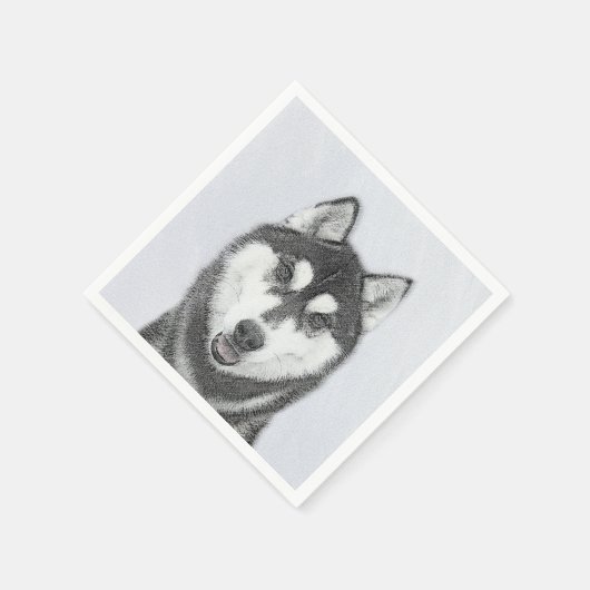 Serviette En Papier Sibérie Husky (noir et blanc) Peinture Chien Art (Coin)
