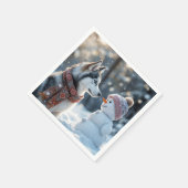 Serviette En Papier Sibérien Husky regarde un bonhomme de neige (Coin)