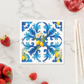 Serviette En Papier sicilien, été, citron, mosaïque, bleu, (En situation)