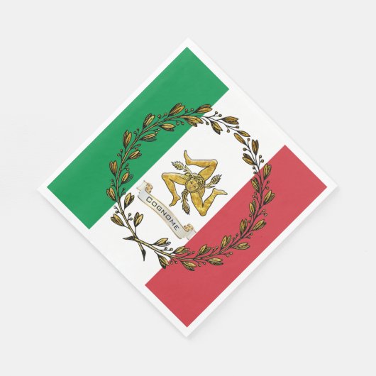 Serviette En Papier Sicilien Trinacria Olive Wreath Drapeau Personnali (Coin)