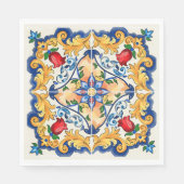 Serviette En Papier Sicilienne Majolica Motif de carreaux colorés (Devant)