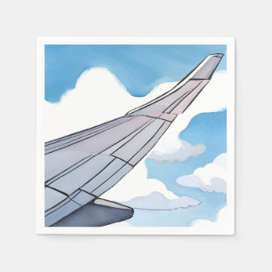 Serviette En Papier Siège Fenêtre   Aile d'Avion Ciel Aquarelle Voyage