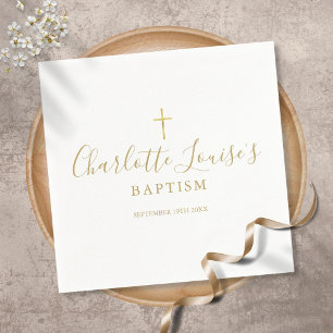 Serviette En Papier Signature dorée moderne Baptême Christening