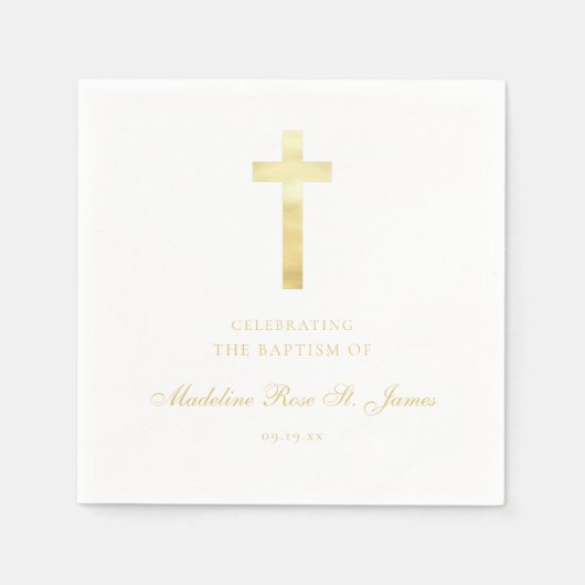 Serviette En Papier Signature dorée moderne Baptême Christening (Devant)