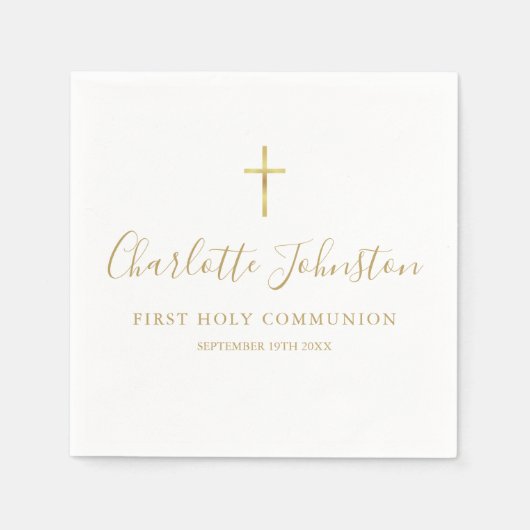 Serviette En Papier Signature dorée Script Première communion sainte (Devant)