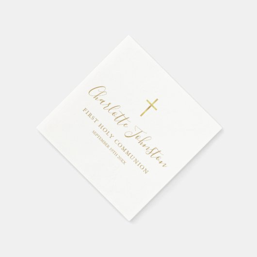 Serviette En Papier Signature dorée Script Première communion sainte (Coin)