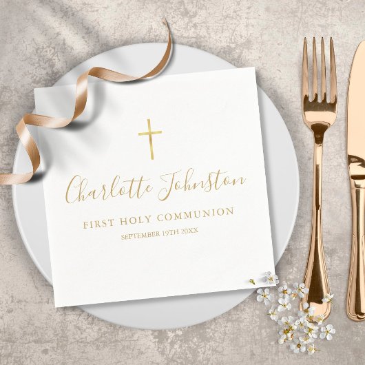 Serviette En Papier Signature dorée Script Première communion sainte