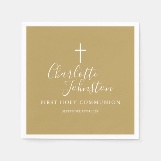 Serviette En Papier Signature moderne en écriture script dorée pour la (Devant)