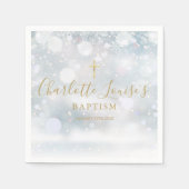 Serviette En Papier Signature or Script Hiver Baptême Christening (Devant)