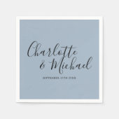 Serviette En Papier Signature Script Dusty Bleu élégant Mariage (Devant)