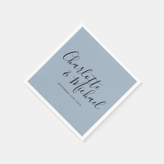 Serviette En Papier Signature Script Dusty Bleu élégant Mariage (Coin)