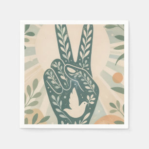 Serviette En Papier Signe de paix floral rétro et art de colombe Sole