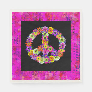 Serviette En Papier Signe de Paix Floral sur Pétales Noirs