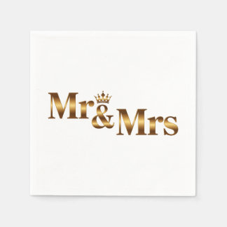 Serviette En Papier Signe Mariage M & Mme Gold de luxe | Élégante nupt