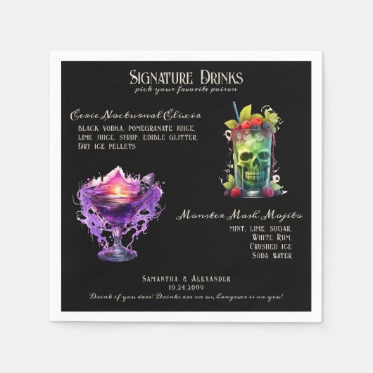 Serviette En Papier Signet signature Whimsigoth Mariage gothique Boiss (Devant)