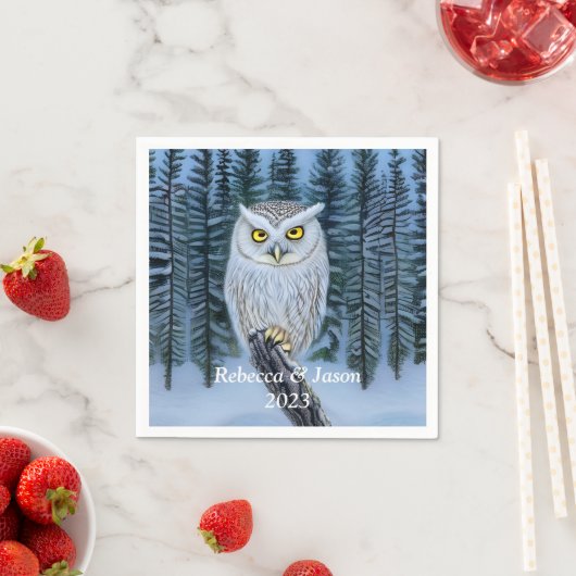 Serviette En Papier Silent Watch - Northern Winter Woods Grey Owl (En situation)