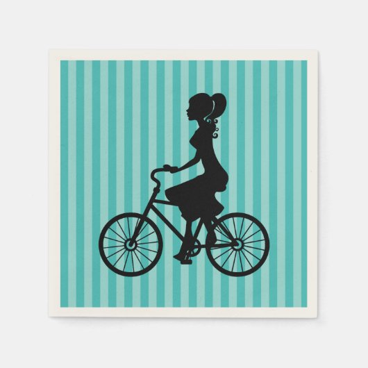 Serviette En Papier Silhouette cycliste pour fille rétro (Devant)
