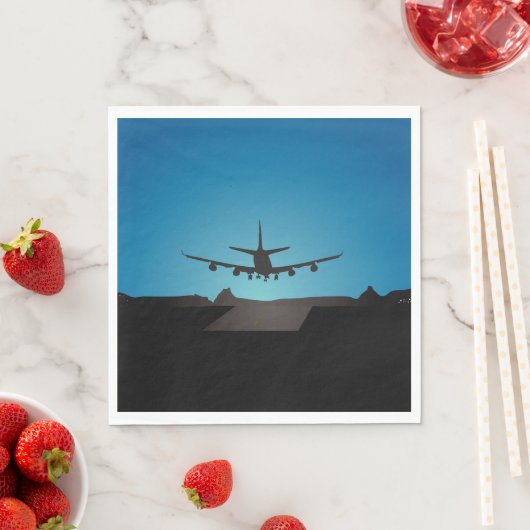 Serviette En Papier Silhouette d'atterrissage d'avion à la nuit (En situation)