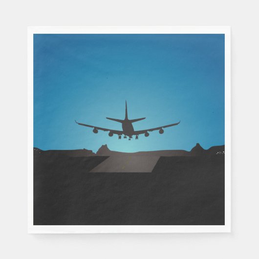Serviette En Papier Silhouette d'atterrissage d'avion à la nuit (Devant)