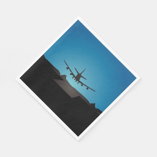 Serviette En Papier Silhouette d'atterrissage d'avion à la nuit (Coin)