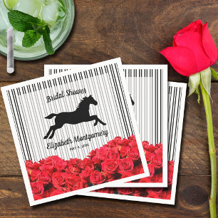 Serviette En Papier Silhouette de cheval Roses rouges sur rayures Fête